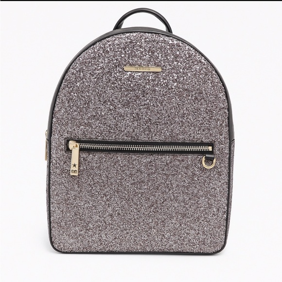 Aldo Silver Glitter Mini Backpack Purse 11x9 Sparkle Zip Bag - Picture 1 of 15